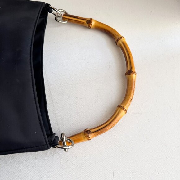 Vintage Banana Republic Black Nylon Bag w Bamboo Handle - Picture 9 of 9